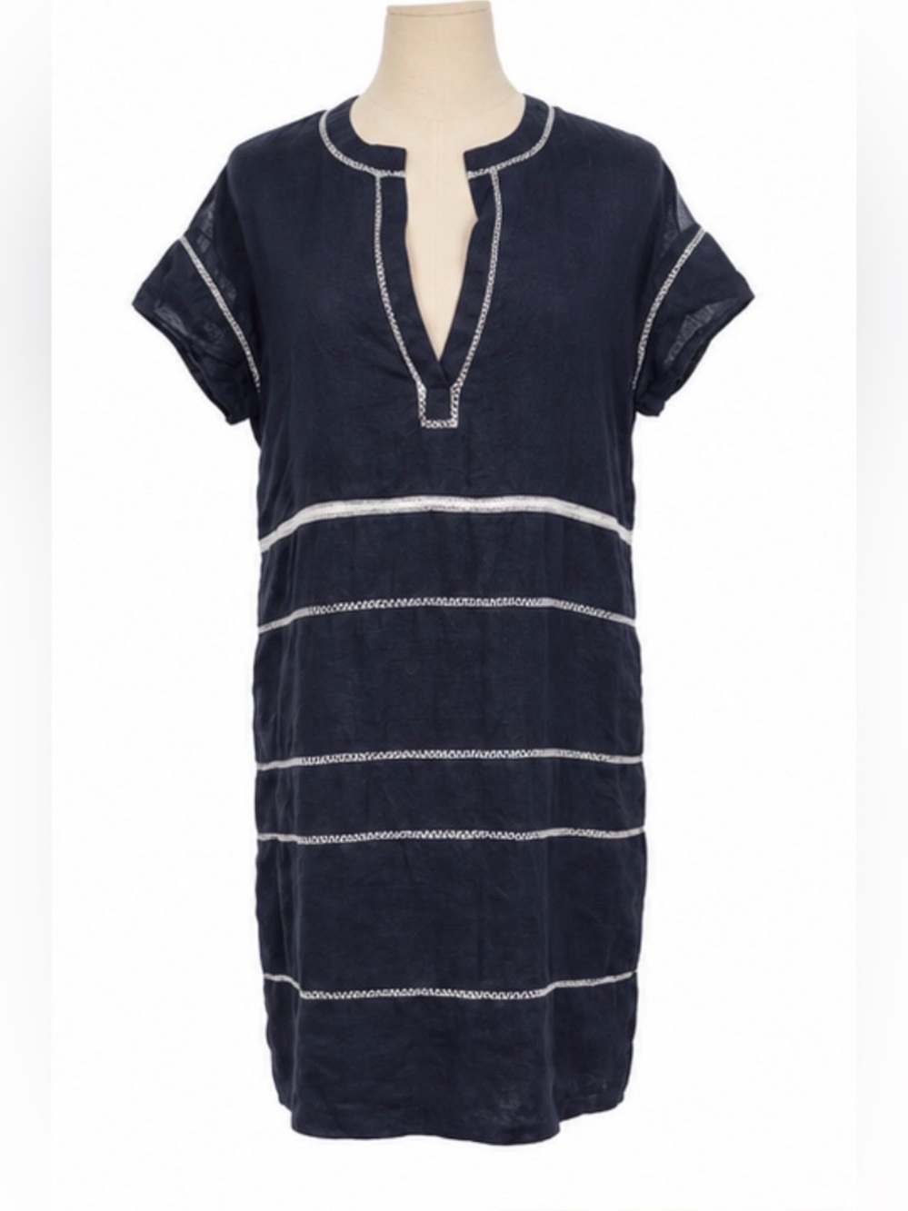 Vince navy ramie shift dress with white trim size 6